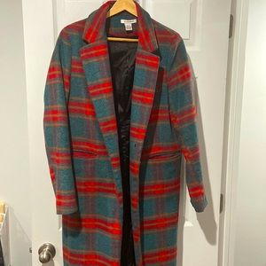 Glamorous red and teal plaid coat